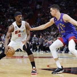 Miami Heat forward Jimmy Butler dribbles