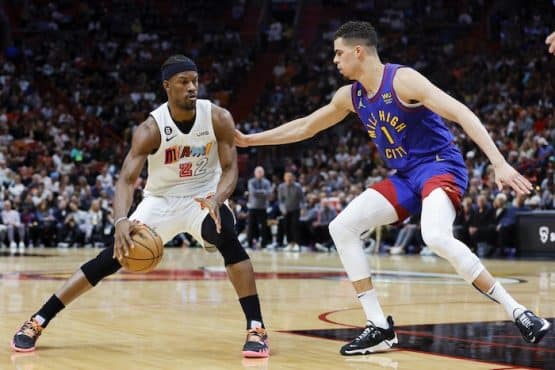 Miami Heat forward Jimmy Butler dribbles