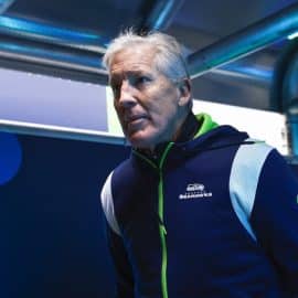 Seattle Seahawks head coach Pete Carroll walks in tunnel.