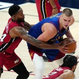 nikola Jokic in actrion during game 1 of nba finals (1)