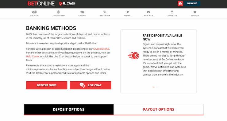BetOnline banking options
