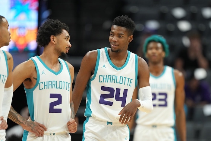 Charlotte Hornets guard James Bouknight (2) and forward Brandon Miller (24)