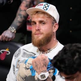Jake Paul watches a game between the Miami Heat and the New York Knicks