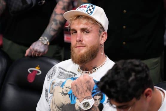Jake Paul watches a game between the Miami Heat and the New York Knicks