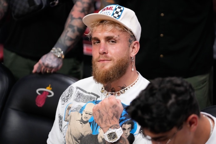 Jake Paul watches a game between the Miami Heat and the New York Knicks
