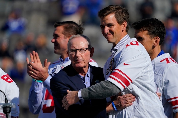 New York Giants former head coach Tom Coughlin and quarterback Eli Manning
