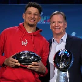 Kansas City Chiefs quarterback Patrick Mahomes (left) and NFL commissioner Roger Goodell