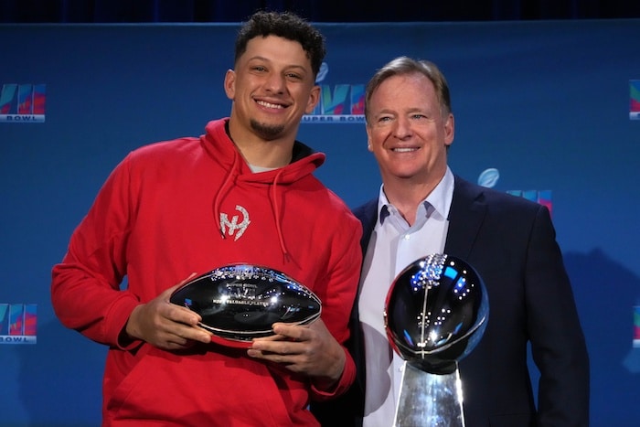 Kansas City Chiefs quarterback Patrick Mahomes (left) and NFL commissioner Roger Goodell