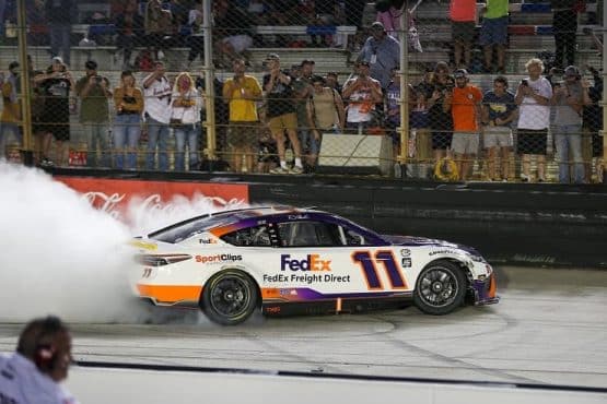 Denny hamlin burns out after bristol win (1)