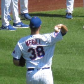 Tylor Megill warms up