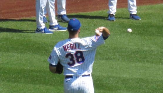 Tylor Megill warms up