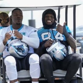 deshawn williams ride golf cart to panthers practice (1)
