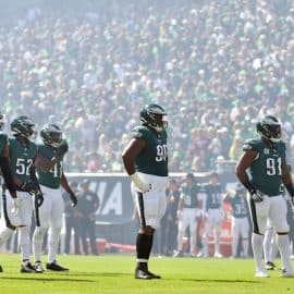 Philadelphia Eagles defensive end Josh Sweat (94), defensive tackle Jalen Carter