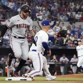 world series game 2 pham reaches first base (1)
