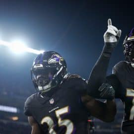 Baltimore Ravens running back Gus Edwards