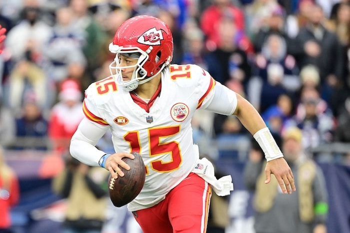 Patrick Mahomes rolls out for the Chiefs