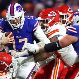 Buffalo Bills quarterback Josh Allen (17) rushes the ball against the Kansas City Chiefs