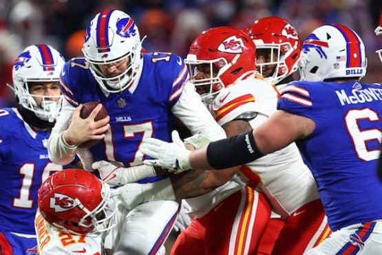 Buffalo Bills quarterback Josh Allen (17) rushes the ball against the Kansas City Chiefs