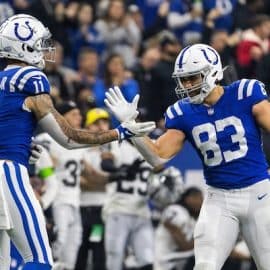 Indianapolis Colts wide receiver Michael Pittman Jr. (11) and tight end Kylen Granson (83)