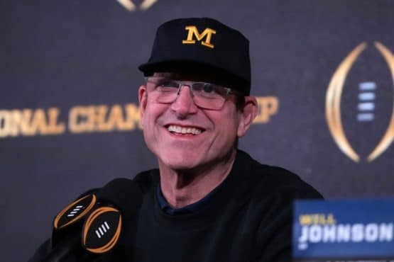 ichigan Wolverines coach Jim Harbaugh during College Football National Championship