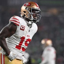 San Francisco 49ers wide receiver Deebo Samuel (19) celebrates his touchdown against the Philadelphia Eagles