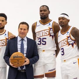 Phoenix Suns guard Devin Booker (1) team owner Mat Ishbia
