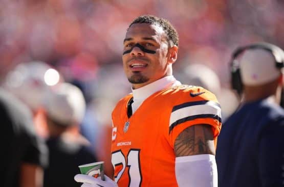 Denver Broncos safety Justin Simmons (31) on the sidelines