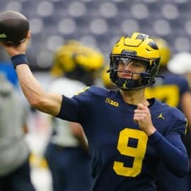 Michigan Wolverines quarterback J.J. McCarthy (9) passes the ball