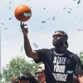 Jaylen Brown Celebrates the Boston Celtics 18th Championship at the Parade in Boston