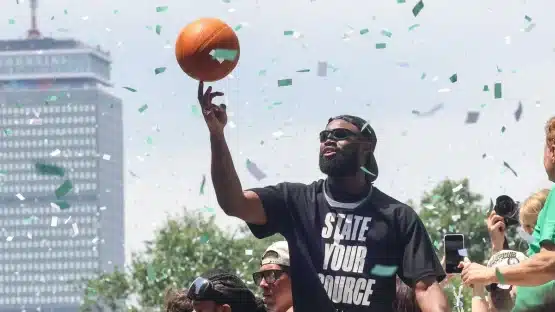 Jaylen Brown Celebrates the Boston Celtics 18th Championship at the Parade in Boston