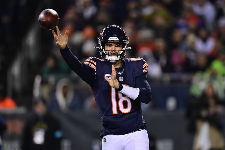 Chicago Bears quarterback Caleb Williams throws the ball.