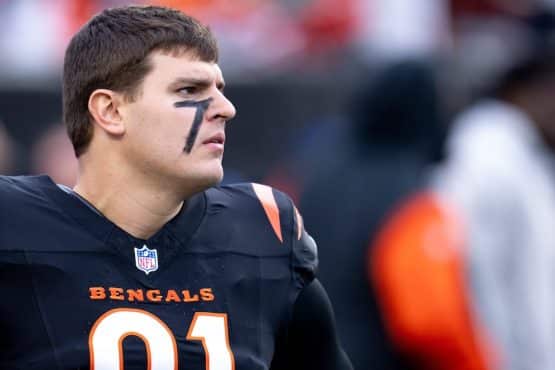 Cincinnati Bengals defensive end Trey Hendrickson stands on the field.