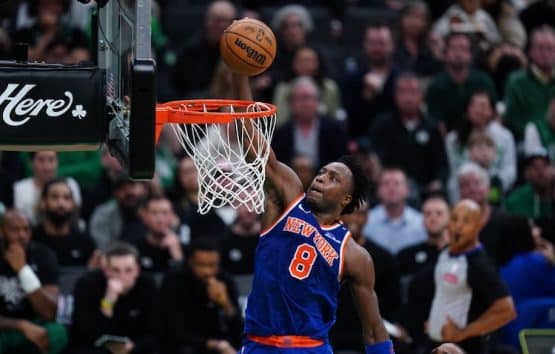 OG Anunoby dunks the ball.