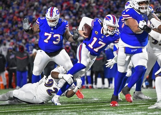 Josh Allen runs the ball.