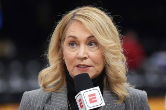 Doris Burke holds up an ESPN microphone.